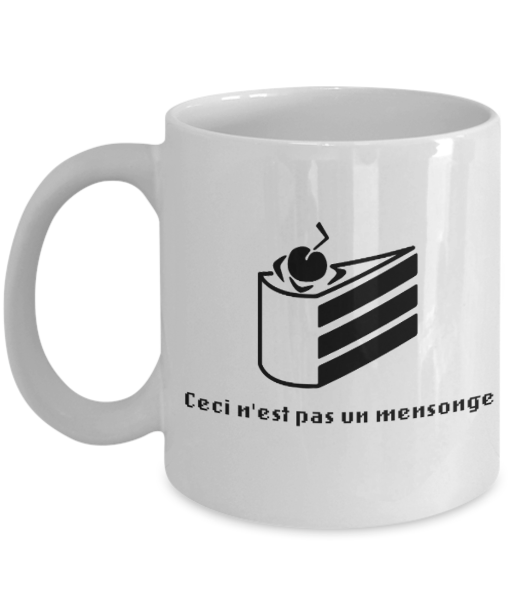 Games Lovers mugs, The Treachery Of Cake - White Coffee Mug Porcelain Tea Cup 11 oz - Great Gift