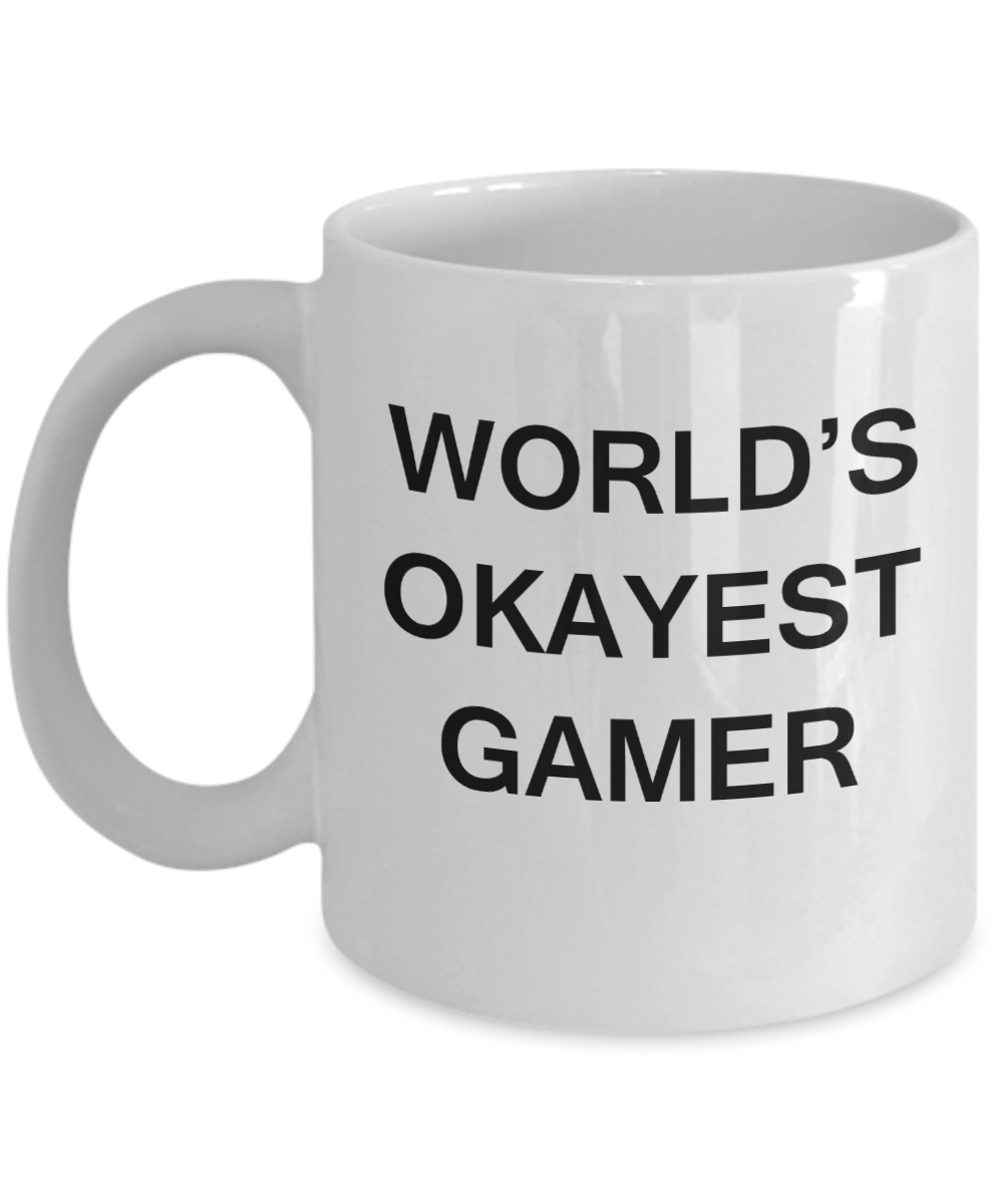 World's Okayest Gamer - White Porcelain Coffee Cup,Premium 11 oz Funny Mugs White coffee cup Gifts Ideas