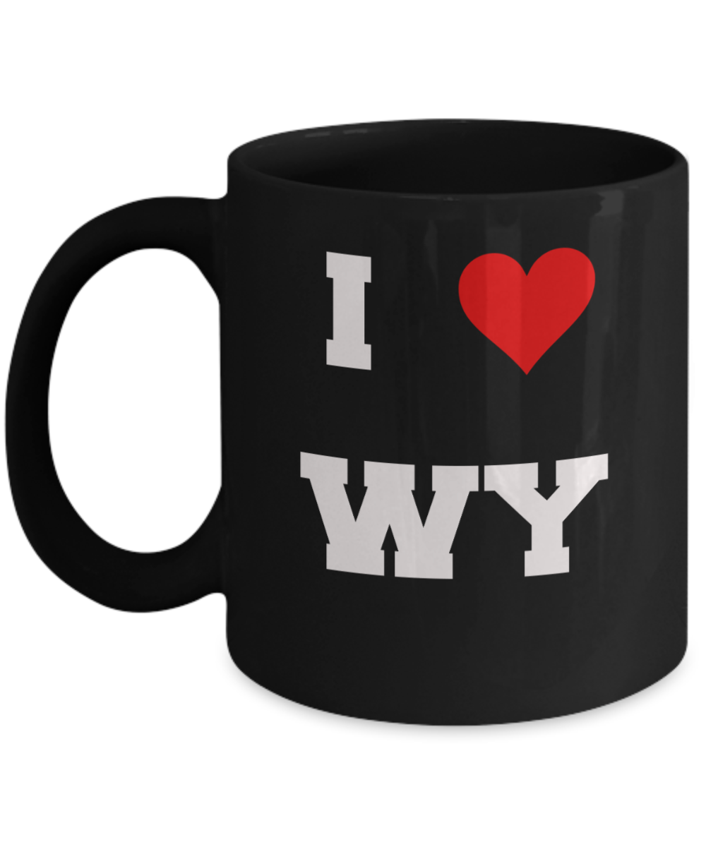 Wyoming Mug, I Love Wyoming WY Abbreviation USA States Ceramic Black Coffee Mug Tea Cup Gifts Mugs 11 oz Funny Mugs