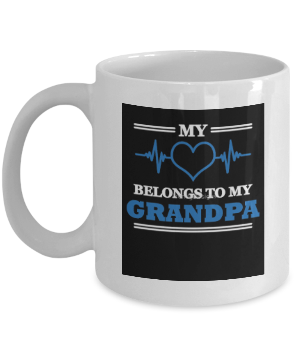 My Love Belongs To GRANDPA Coffee Cup -White Porcelain Coffee Cup,Premium 11 oz White coffee cup