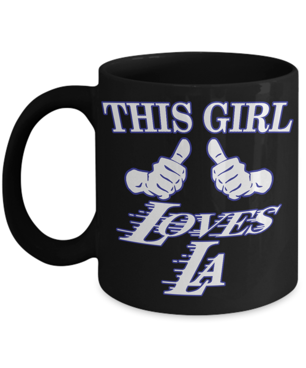 Los Angeles Souvenir Gift Coffee mug, This Girl Loves L A-Black Porcelain Coffee Mug 11 oz