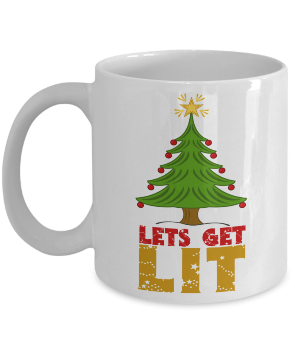 Christmas gift ideas, Let's get Lit - Funny White Porcelain Coffee Mug Cute Ceramic Cup 11 oz