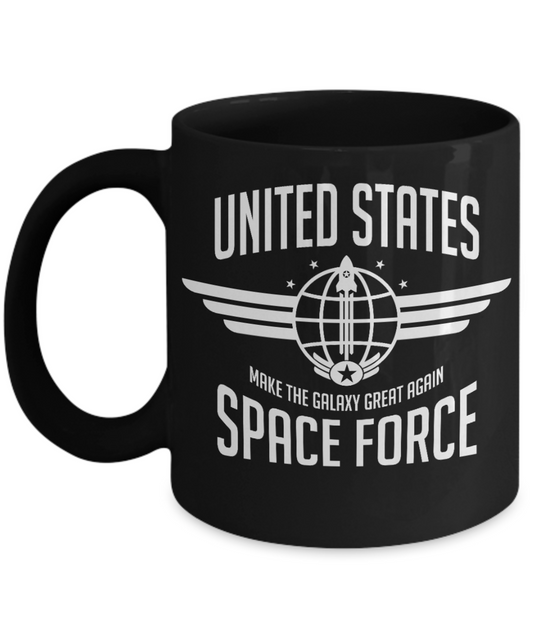 American Flag Mugs, Unites States Space Force - Funny Black Porcelain Coffee 11 oz