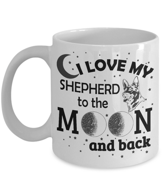 Personalized Dog Lover Gift Coffee mug,I Love My Shepherd  To The Moon And Back-White Porcelain Coffee Mug 11 oz