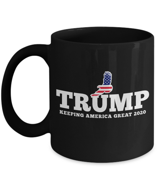 Trump 2020 Flag mugs, Trump Keeping America Great 2020 - Funny Black Porcelain Coffee 11 oz