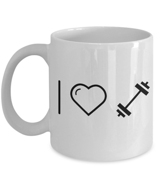 Workout Freak Gift Coffee Mug, Bodybuilding Obsession, I Love Dumbbells - White Porcelain Coffee Mug 11 oz For Bodybuilder, Weight Lifter, Fitness Freak, For Him, Dad
