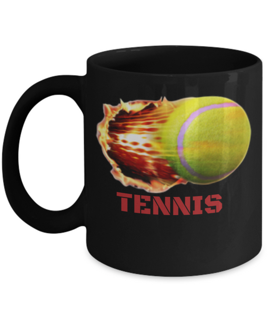 Tennis Player Humor mugs, Tennis Vibes - Black Porcelain Coffee 11 oz