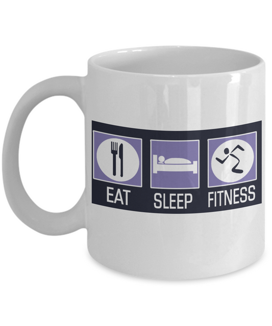 Workout Motivation Gift Coffee mug, Eat Sleep Fitness-White Porcelain Coffee Mug 11 oz For Sister,Brother,Father,For Her,For Him,Fitness Freak