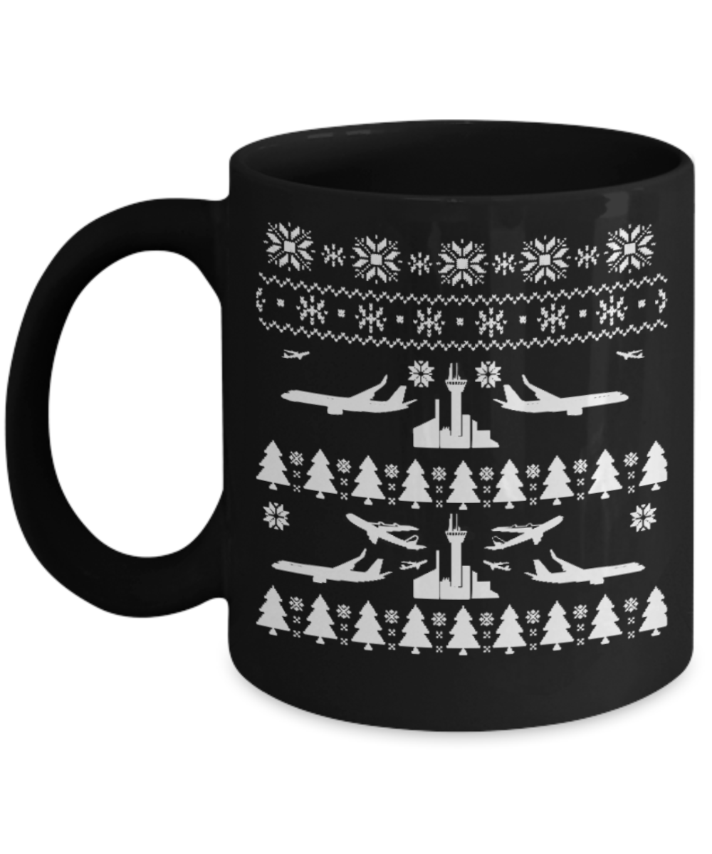 Peets coffee k cups christmas blend , Christmas Aeroplane - Black Coffee Mug Porcelain Tea Cup 11 oz - Great Gift