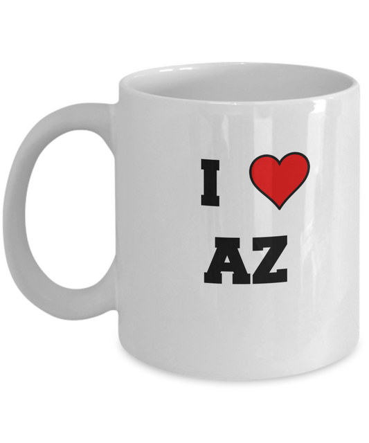 Arizona Mug, I Love Arizona AZ Abbreviation USA States Ceramic Coffee Mug Tea Cup Gifts Mugs 11 oz Funny Mugs