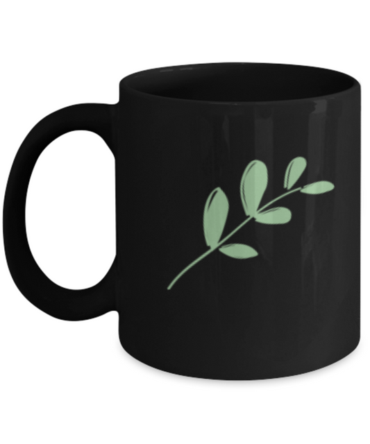 Sprig Smooth 10 Black Mugs - Funny coffee mugs - Black coffee mugs 11 oz