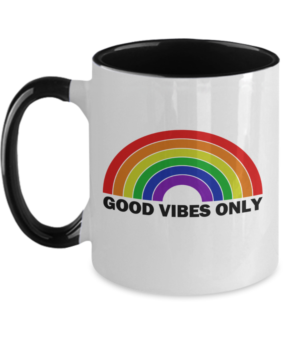Good Vibes Rainbow Coffee Mug- Rainbow Coffee Mugs, Inspirational Coffee Mugs, Minimalist Rainbow Coffee Mugs, Good Vibes Coffee Mugs