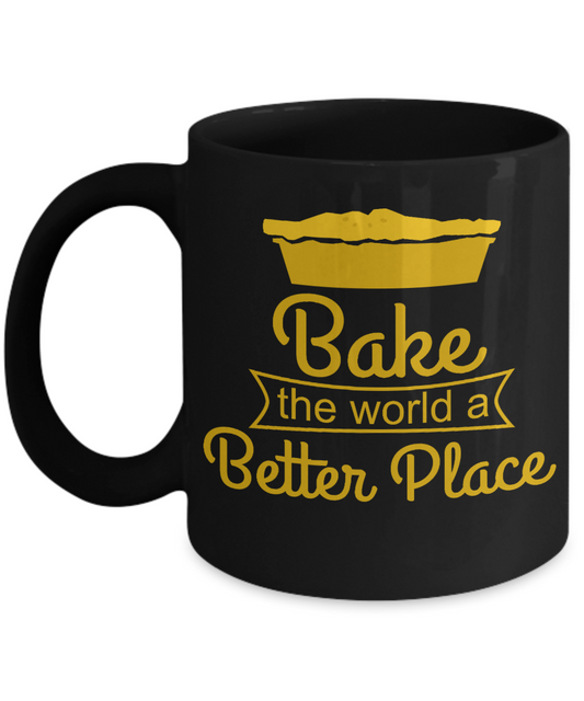 Love To Bake Coffee Mug, Bake The World a Better Place-Black Porcelain Coffee Mug 11 oz for Baker, Mom, Sister, Brother,Dad