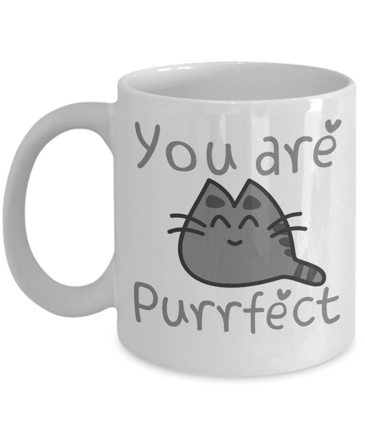 Cat Mom Coffee Mug, You Are Purrfect - White Porcelain Coffee Mug 11 Oz For Cat Lover