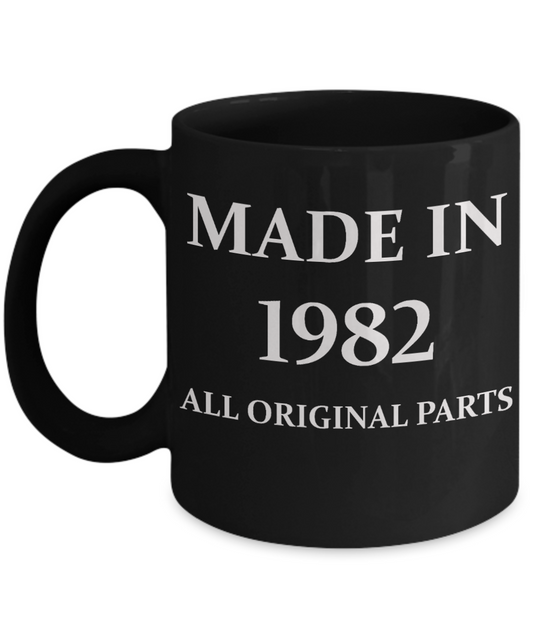 1982 birthday gifts for men cd & women, 36th Birthday Gifts - Made in 1982 All Original Parts - Black Porcelain Coffee Cup,Premium 11 oz Funny Mugs Black coffee cup Gifts Ideas