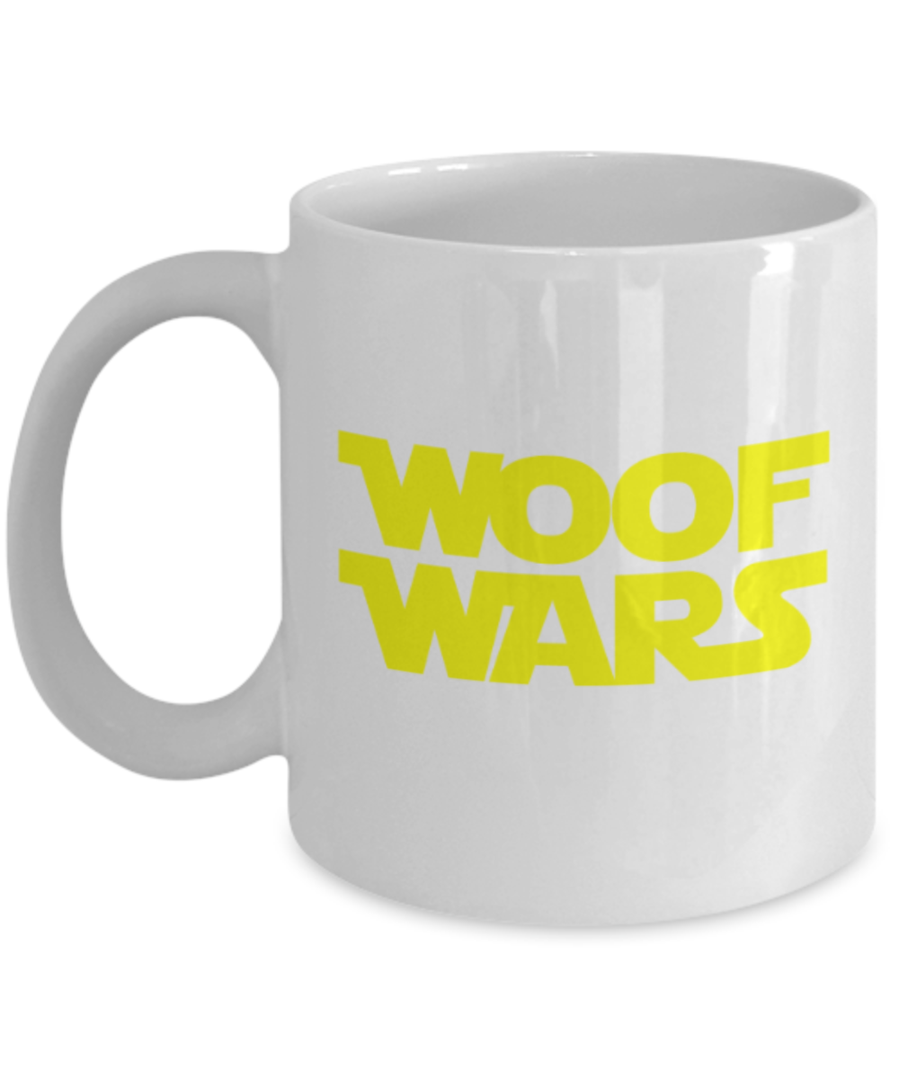 Gift gor dog lovers , Woof wars - White Coffee Mug Porcelain Tea Cup 11 oz - Great Gift