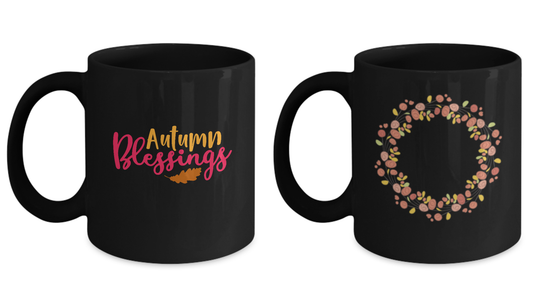 Autumn Blessings Coffee Mug/ Wreath Autumn Roses Coffee Mug Set -Funny Black coffee mugs 11 oz