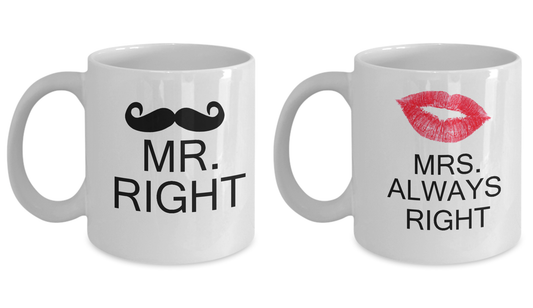 Mug set - Mr Right and Mrs Always Right Mug set - Funny White Porcelain Husband Coffee Mug set 11 oz