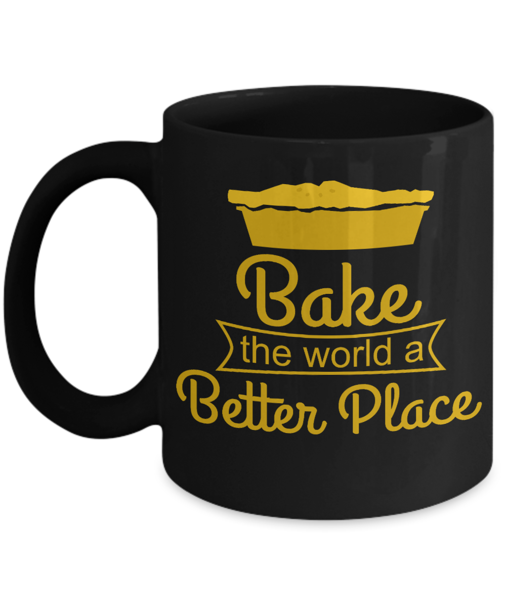 Love To Bake Coffee Mug, Bake The World a Better Place-Black Porcelain Coffee Mug 11 oz for Baker, Mom, Sister, Brother,Dad