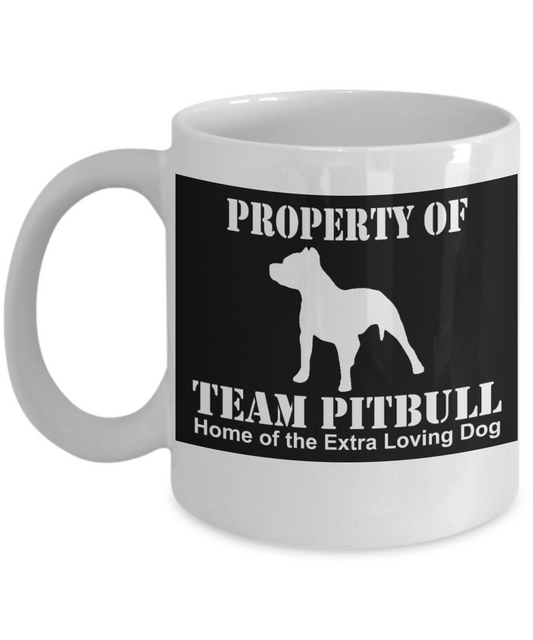 Personalized Dog Lover Gift Coffee mug, Property Of Team pitbull-White Porcelain Coffee Mug 11 oz