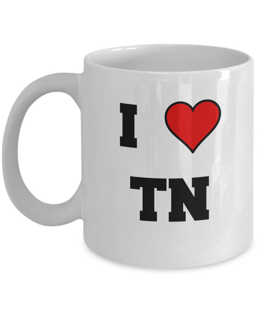 Tennessee Mug, I Love Tennessee TN Abbreviation USA States Ceramic Coffee Mug Tea Cup Gifts Mugs 11 oz Funny Mugs