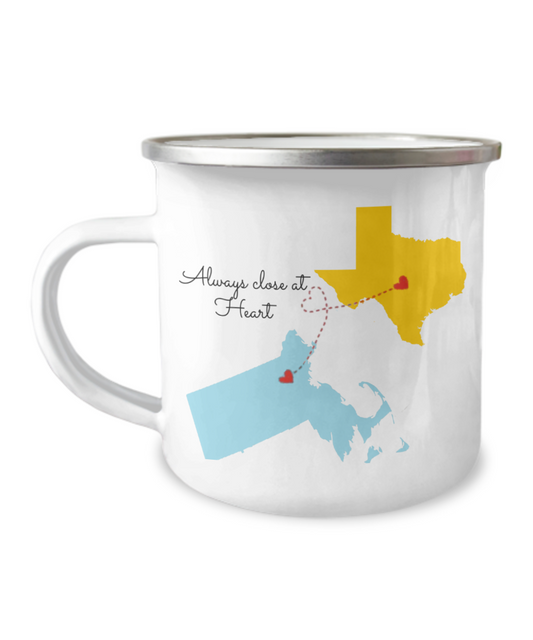 Goodbye Gift for Friend Long Distance Camper Mug, Long Distance Gift, Custom Two States Best Friend Mug 12oz Camper Mug