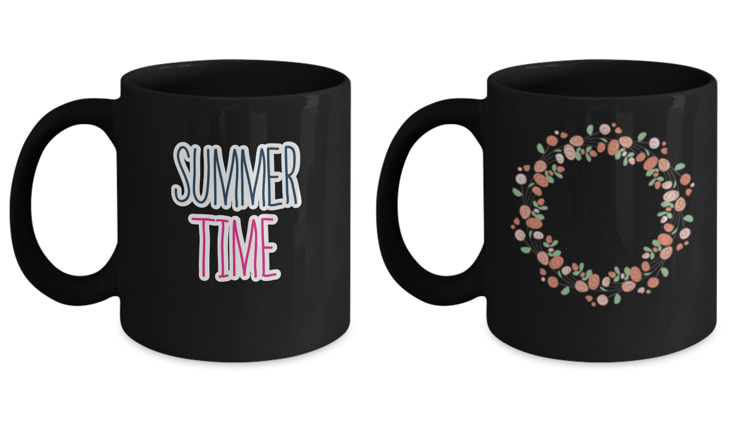 Summer Roses Coffee Mug/ Summer Time Mug Set -Summer Black coffee mugs 11 oz
