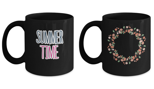 Summer Roses Coffee Mug/ Summer Time Mug Set -Summer Black coffee mugs 11 oz