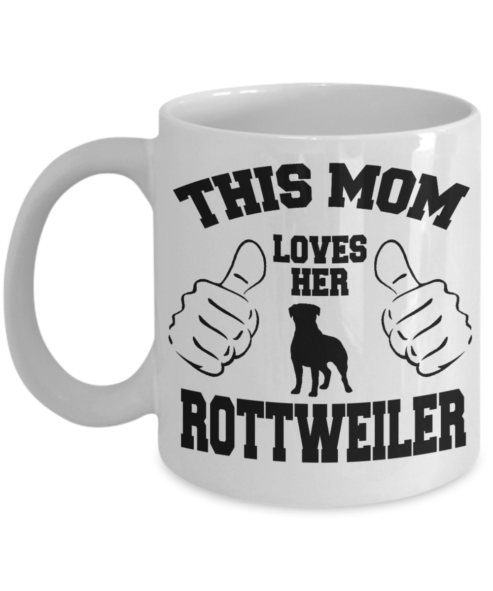Dog Mom Gift Custom Coffee mug,This Mom Loves Her Rottweiler-White Porcelain Coffee Mug 11 oz