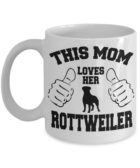 Dog Mom Gift Custom Coffee mug,This Mom Loves Her Rottweiler-White Porcelain Coffee Mug 11 oz