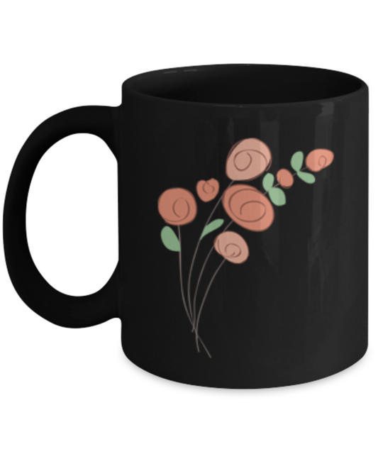 Bouquet Roses Sprigs smooth Black Mugs - Funny Black coffee mugs 11 oz