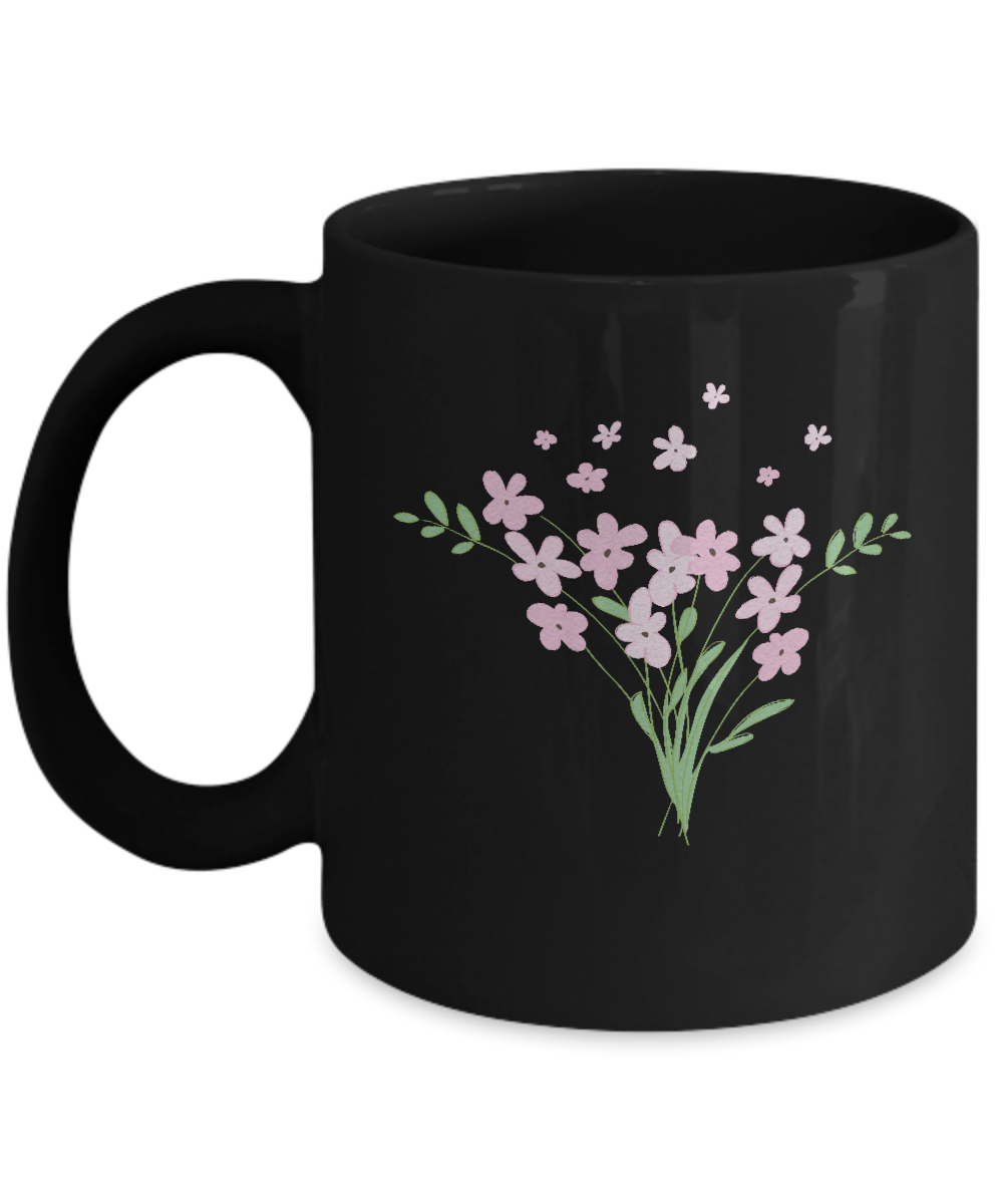 Bouquet Big Pink Textured White Black Mugs - Funny Black coffee mugs 11 oz