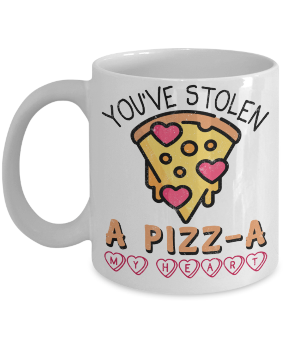 Pizza Lovers Mugs, You've stolen a pizz-a my heart - Funny White Porcelain Coffee 11 oz