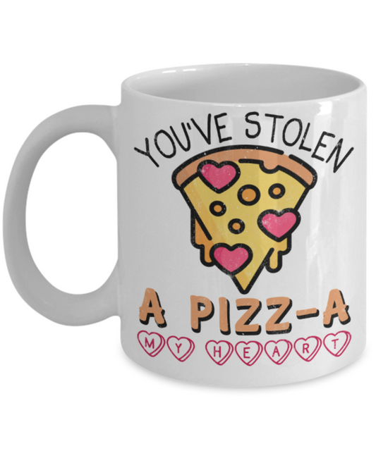 Pizza Lovers Mugs, You've stolen a pizz-a my heart - Funny White Porcelain Coffee 11 oz