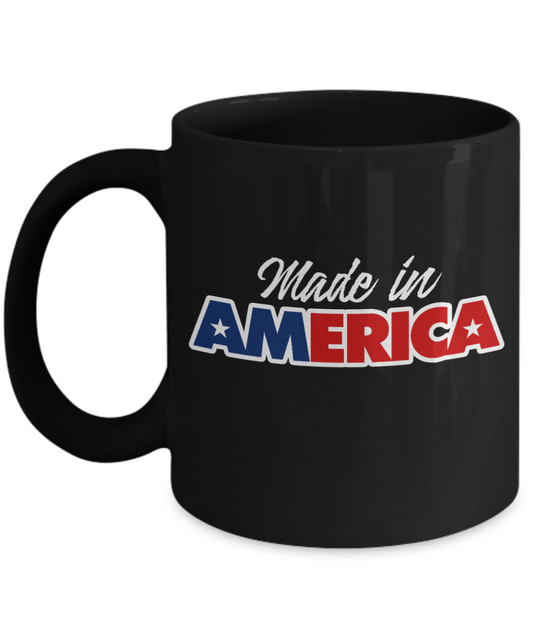 American Flag Mugs, Made in America - Funny Black Porcelain Coffee 11 oz