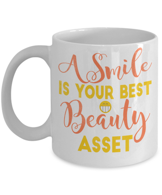 Smile lovers Mugs, A smile is your best beauty asset - Funny White Porcelain Coffee 11 oz