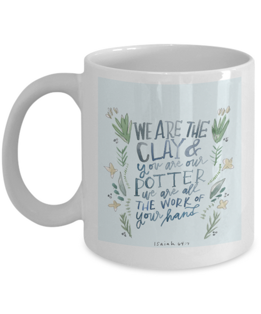 Scripture mugs for women , Clay and Potter - White Coffee Mug Tea Cup 11 oz Gift