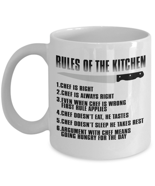 Best Chef Coffee Mug,Rules Of  The Kitchen-White Porcelain Coffee Mug 11 oz for chef, love, cooking,Dad,Mom