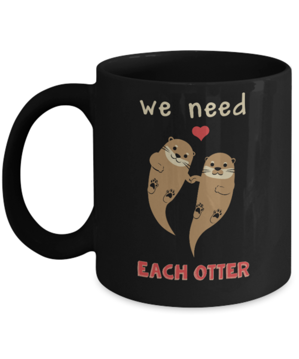 Fish Lovers Mugs , We need each other  - Black Coffee Mug Porcelain Tea Cup 11 oz - Great Gift