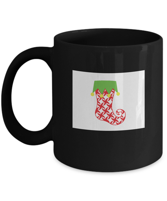 Pattern Stocking Red Stars Black Mugs - Funny Christmas Black coffee mugs 11 oz