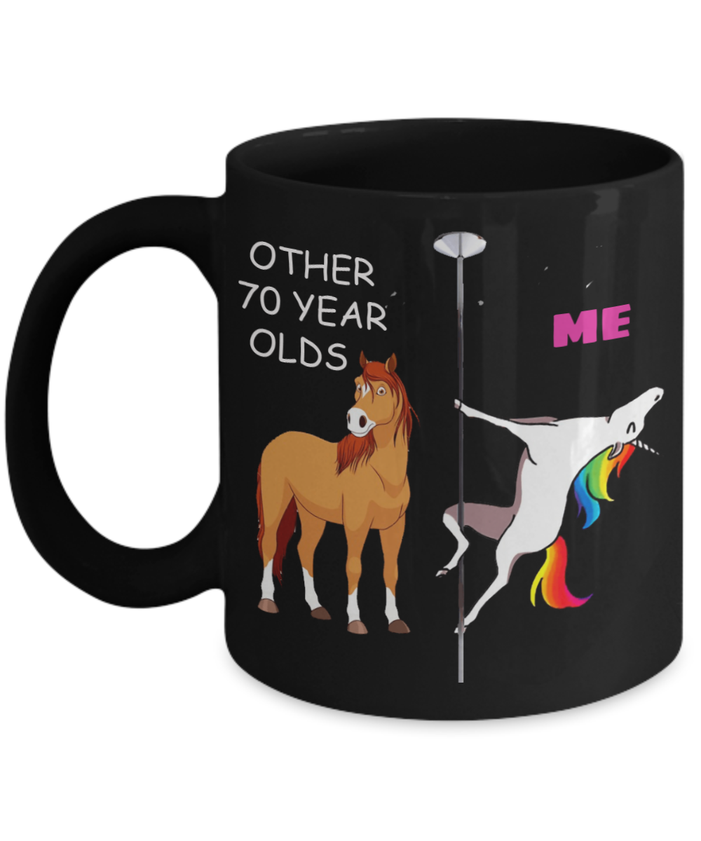 70th Birthday Gift for Women - Other 70 Year Olds Me Unicorn Coffee Mug - Black Porcelain Coffee 11 oz for Grandma, Mom, Sister, Best Friend, Women, Her - Born In 1950