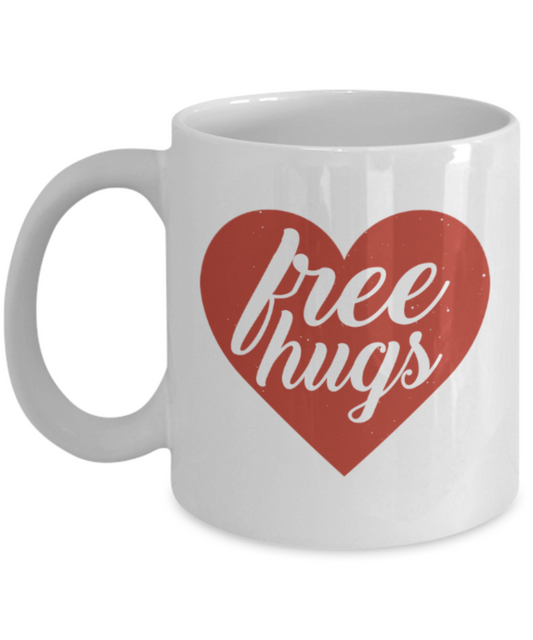 Aneversery gift - Free Hugs - Funny White Porcelain Coffee Mug Cute Ceramic Cup 11 oz
