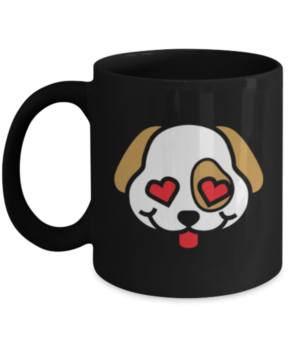 Gift gor dog lovers , Puppy Love - Black Coffee Mug Porcelain Tea Cup 11 oz - Great Gift