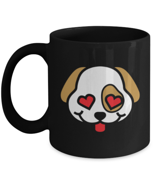 Gift gor dog lovers , Puppy Love - Black Coffee Mug Porcelain Tea Cup 11 oz - Great Gift