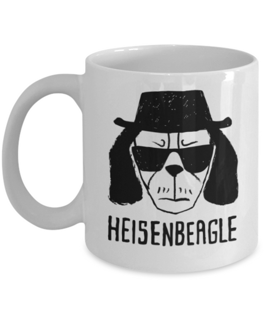 Gift gor dog lovers , Heisenbeagle - White Coffee Mug Porcelain Tea Cup 11 oz - Great Gift