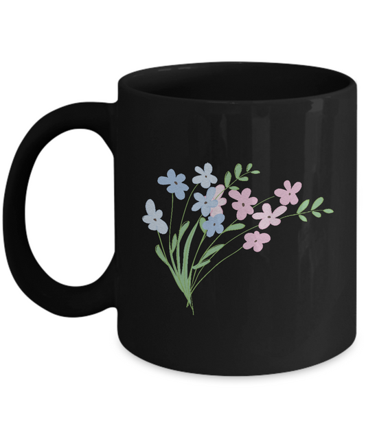 Bouquet Pink Blue Textured Black Mugs - Funny Black coffee mugs 11 oz