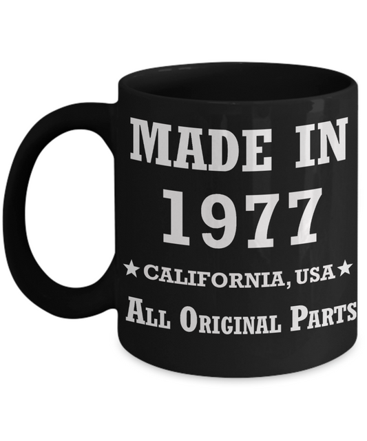 42nd birthday gifts for Men - Made in 1977 All Original Parts California - Best 42nd Birthday Gifts for family   Ceramic Cup Black, Funny Mugs Gift Ideas 11 Oz