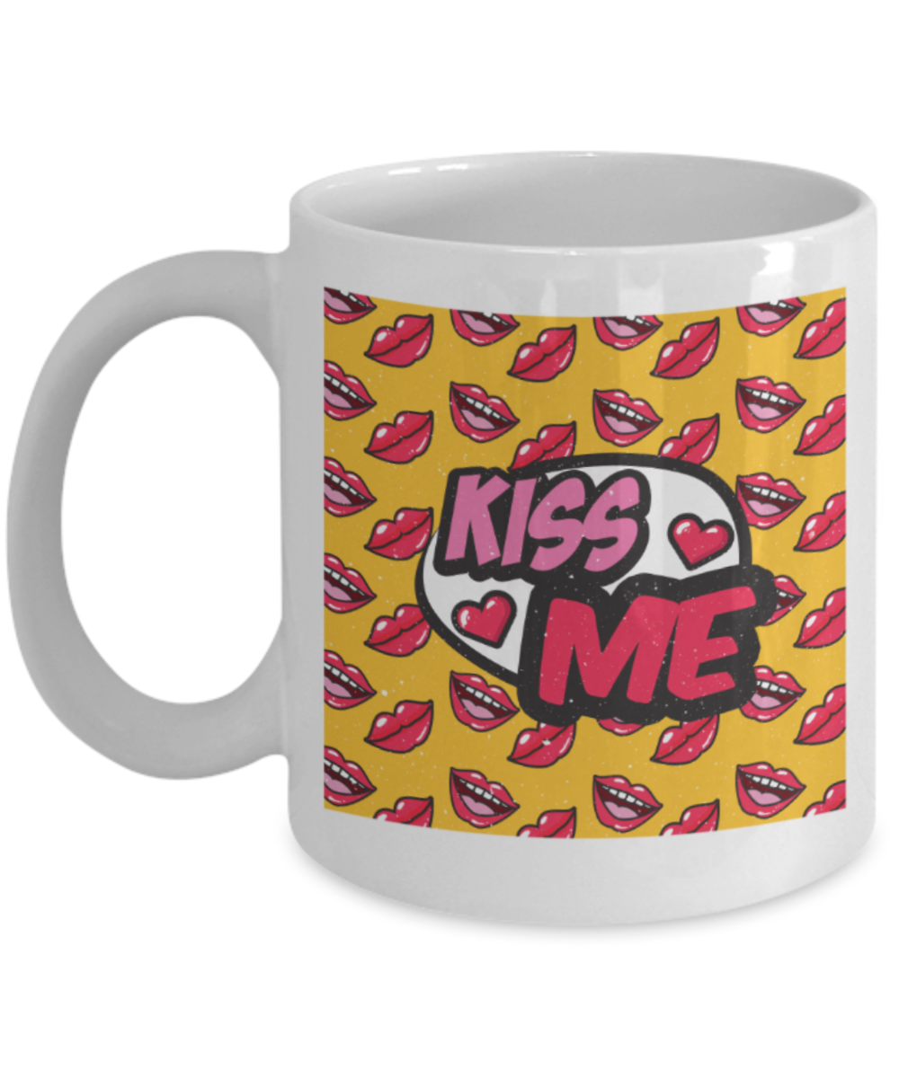 Kissing Lovers Mugs, Kiss me - Funny White Porcelain Coffee 11 oz