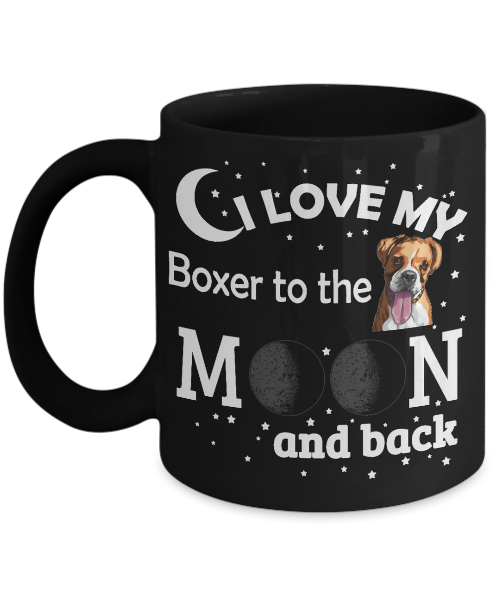 Personalized Dog Lover Gift Coffee mug,I Love My Boxer To The Moon And Back-Black Porcelain Coffee Mug 11 oz