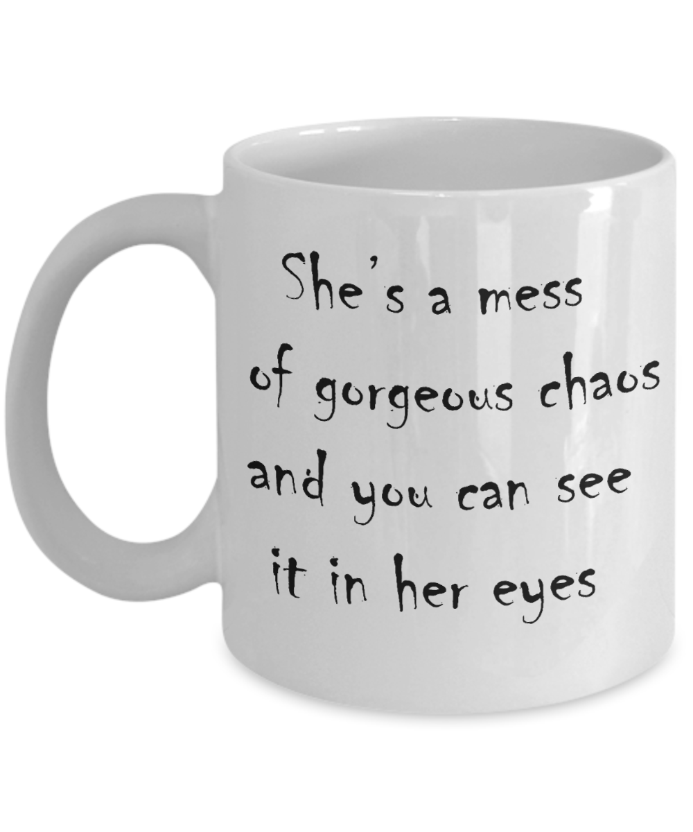 Nightnare before christmas mug - She's a mess of gorgeous chaos - Funny Christmas Gift Mugs, Christmas Gifts for family Ceramic Cup White, Funny Mugs Gift Ideas 11 Oz